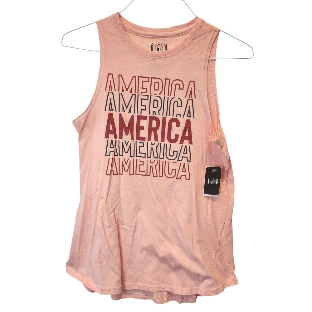 Isaac‎ Morris Ltd America Graphic Muscle Tank Top Peach Pink Womens Small NWT